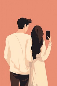 Teen couple use phone taking a photo together adult face photographing. 