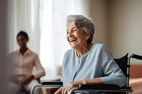 Wheelchair smiling adult woman. 