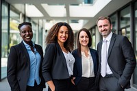 Lawyers standing cheerful office. 