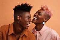 Black gay couple laughing adult smile. 