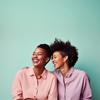 Black lesbian couple laughing adult happy. 