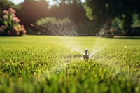 Sprinkler grass lawn outdoors. AI generated Image by rawpixel.