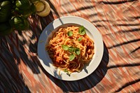 Spaghetti plate pasta table. 