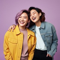 Asian lesbian couple laughing smile adult. 