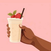 Hand holding smoothie drink food strawberry. 