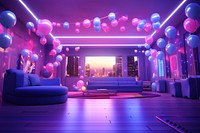 Night party room lighting balloon purple. 