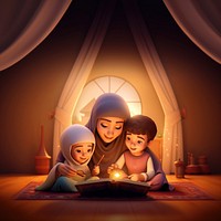 Muslim reading quran architecture lighting cartoon. 