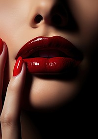 Red lips cosmetics lipstick nail. 