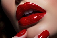 Red lips cosmetics lipstick nail. 