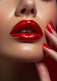 Red lips cosmetics lipstick adult. 