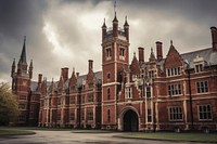 Red brick university architecture building outdoors.