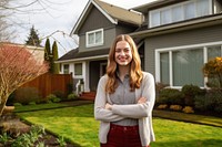 Smiling woman outdoors standing portrait. 