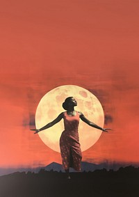 African american woman moon standing outdoors. 