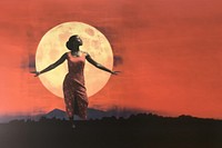 African american woman moon outdoors standing. 