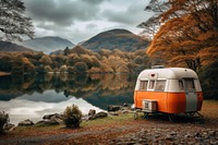 Caravan in the lake district landscape outdoors vehicle. 