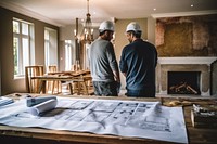 Construction workers hardhat adult table. AI generated Image by rawpixel.