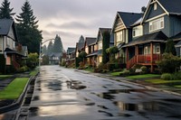 Houses on a suburban street city town neighbourhood.