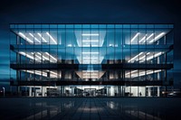 Office building architecture illuminated window. 