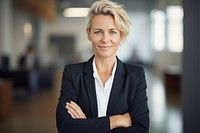 Smiling businesswoman standing office adult. 