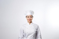 Female chef portrait adult white background. 