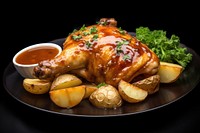 Roasted chicken thigh dinner plate meat. AI generated Image by rawpixel.