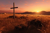 Landscape grass cross mountain. 