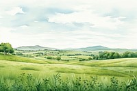 Green fields landscape grassland panoramic. 