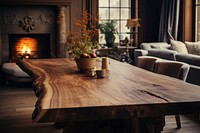 Table wood furniture fireplace. 