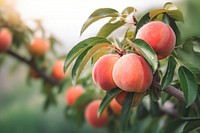 close up photo of peach on a peach tree. 