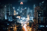 Asian city center night architecture metropolis. AI generated Image by rawpixel.