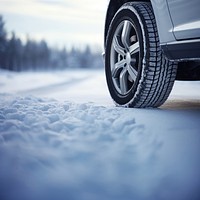 photo of Winter tire. Car on snow road.  