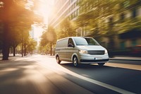 Minivan vehicle driving city. AI generated Image by rawpixel.