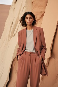 Woman in brown suit & pants