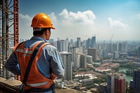 Construction worker building city architecture. 