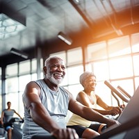 photo of happy senior african people working out inthe gym.  