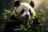 Panda eating bamboo wildlife animal mammal. AI generated Image by rawpixel.