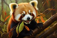 Red panda eating bamboo wildlife animal mammal. 