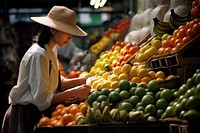 Shopping fruits market adult woman. 