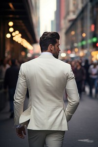 Suit walking street blazer. AI generated Image by rawpixel.