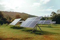 Solar cell panel outdoors field environmentalist. 