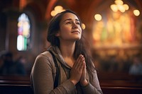 Praying adult woman contemplation. 