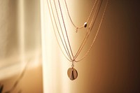 Elegant gold pendant necklace displayed.