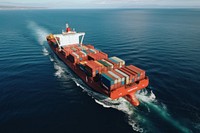 Photo of loaded container ship vehicle boat sea.