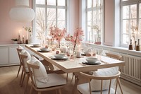 Elegant And Modern Scandinavian dinning room architecture furniture window. 