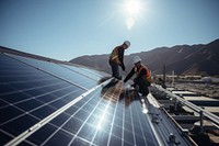 Solar panel helmet adult man. 