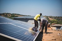 Solar panel outdoors adult man. 