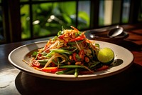 Thai papaya salad dish vegetable plate. 