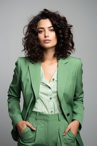 Woman fashion blazer jacket green. 