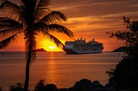 Sunset ship outdoors horizon. 