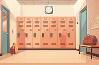 School hallway with locker architecture accessories furniture.